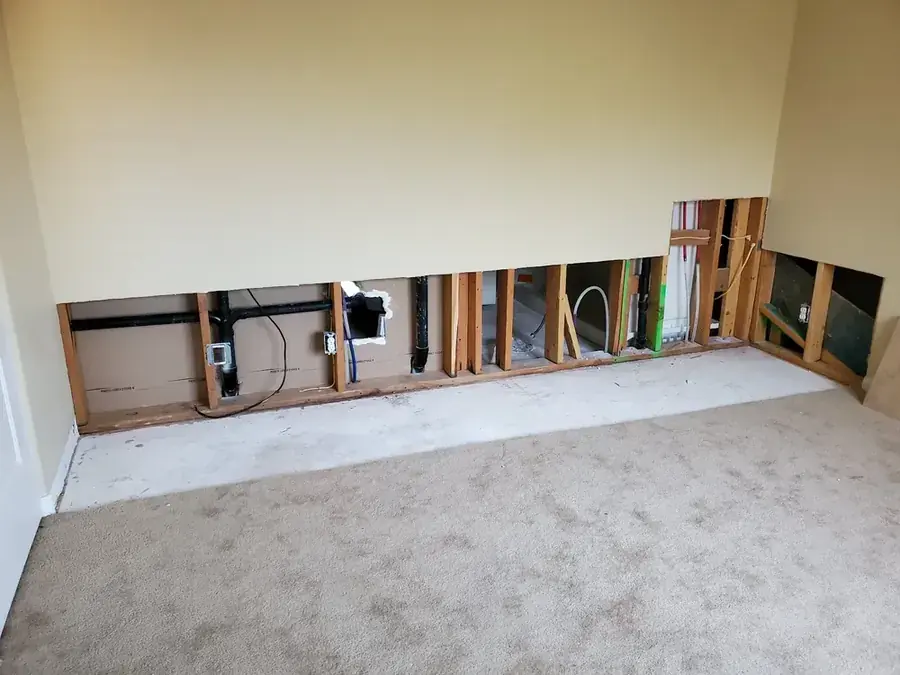 Wall opened to dry a slab leak in a Tustin, CA home